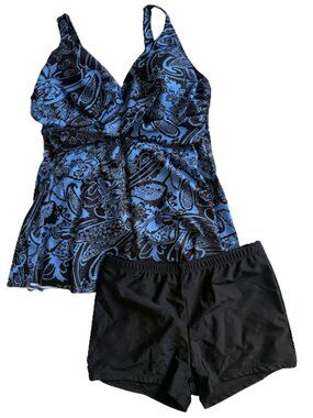 SEAFERM Blue Paisley Tankini Swim Dress & Boyshorts Set